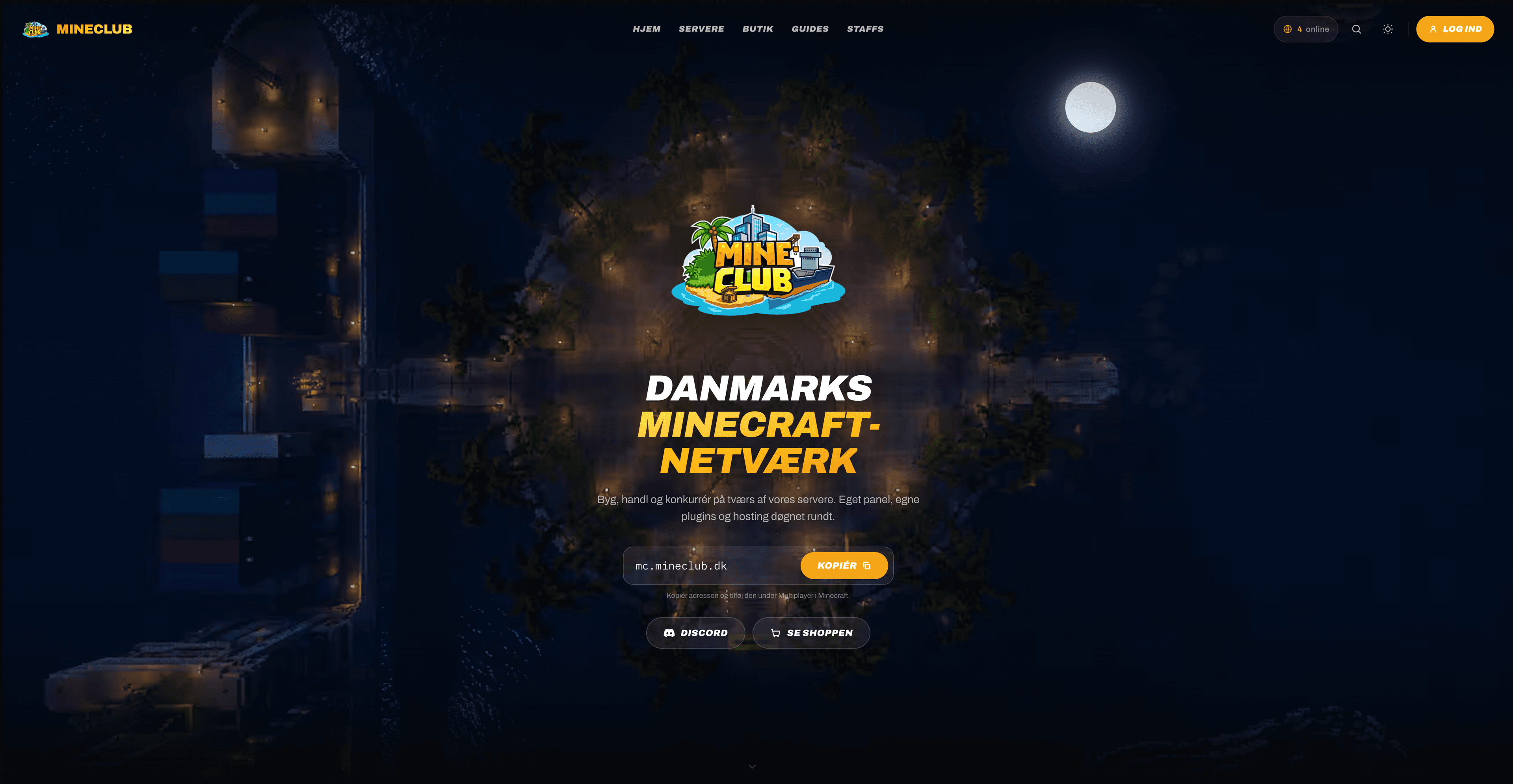 MineClub homepage with server panel and join widget