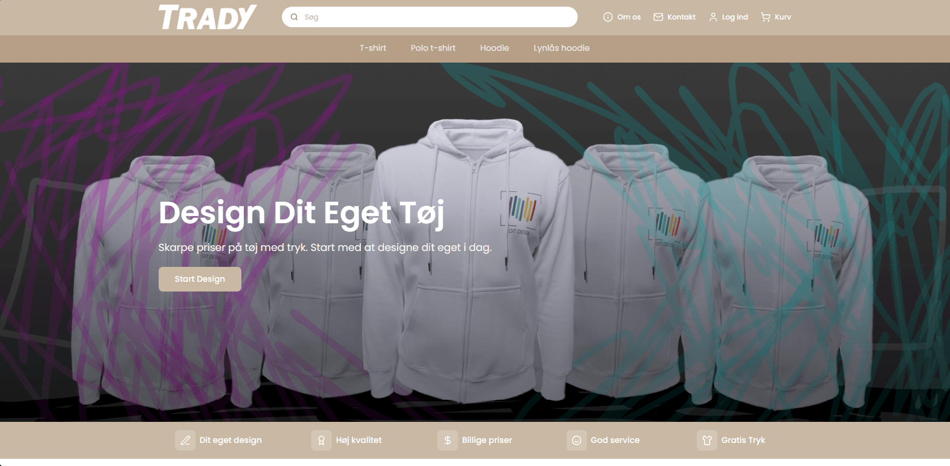 Trady web shop with design-your-own-clothes hero